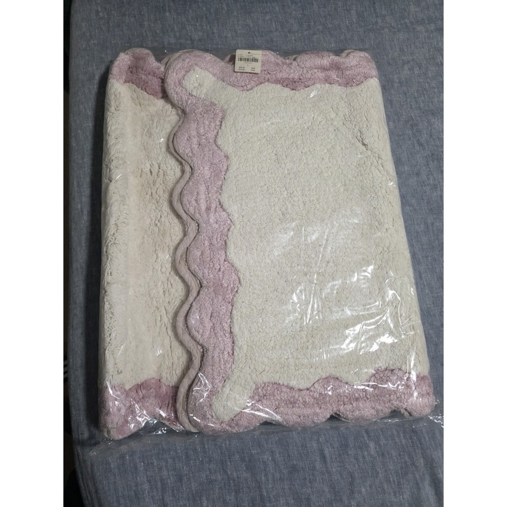 Anthropologie Maeve Scallop Bath Rug White/Petal Pink 21 x 58 Cotton MATFA2241L